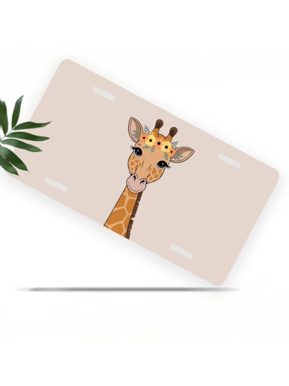 License Plate, Giraffe with Flower Crown Decorative Front,Personalized Stainless